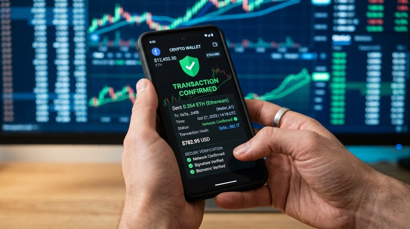 A smartphone screen displaying verified cryptocurrency transactions and secure wallets Buy verified bitpay accounts