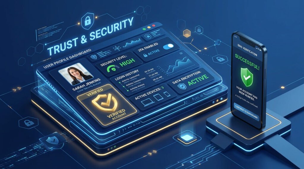 A high-trust profile dashboard representing the benefits when you buy verified MegaPersonals accounts.